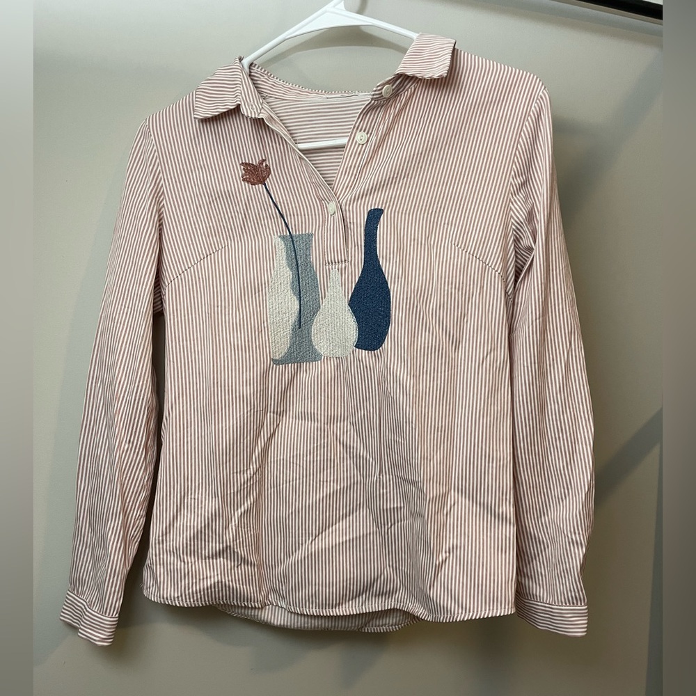 Striped Long Sleeve Shirt with Vase Design